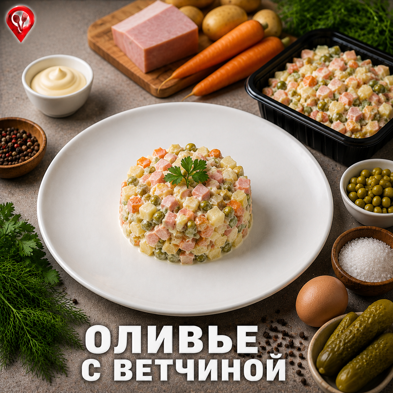 Салат Оливье с ветчиной